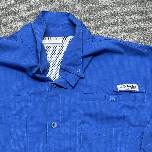 Columbia PFG Omni-Shade Shirt Mens Large Blue Short Sleeve Fishing Button Up - Picture 3 of 9